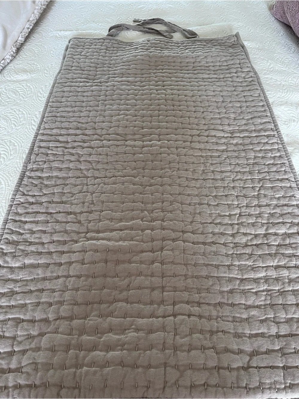 NWOT Pottery Barn PickStitch Cotton Linen Quilted Sham King Flax Beige Tie 20x36